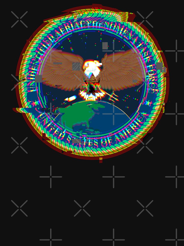 Thumbnail 7 of 7, Classic T-Shirt, Unidentified Aerial Phenomena Task Force (UAPTF) Insignia - Glitch designed and sold by Dan Zetterström.