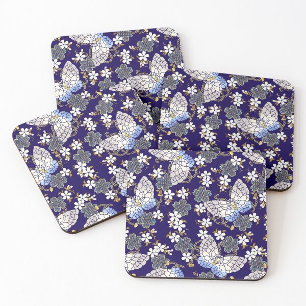 Item preview, Japanese Pattern WAGARA of Butterfly with Blue Sakura Design designed and sold by monodesigns.