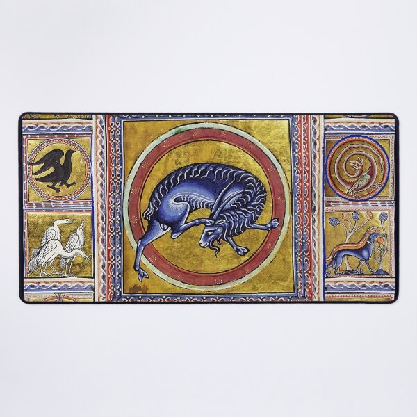 Item preview, MEDIEVAL BESTIARY,WILD GOAT, FANTASTIC ANIMALS IN GOLD RED BLUE COLORS designed and sold by BulganLumini.