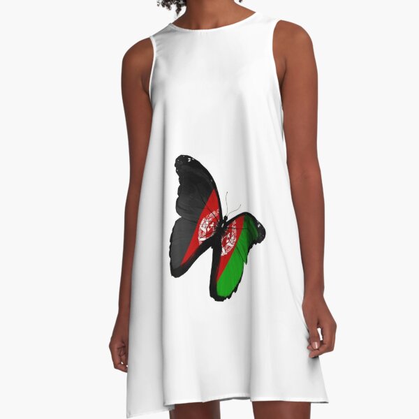 Afghanistan 2021 - Butterfly Afghanistan Flag A-Line Dress