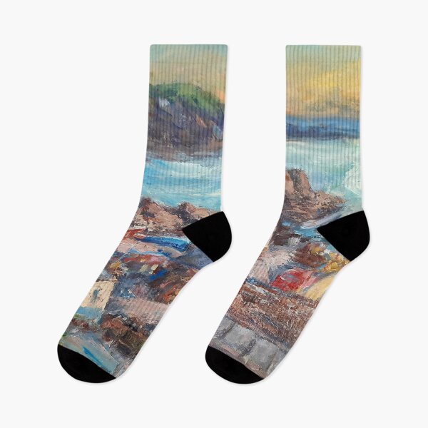 Item preview, Expressionist painting of a town near the sea designed and sold by Vintage Designs +.
