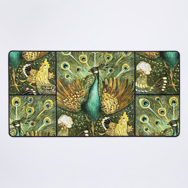 Item preview, Peacock amongst the chickens vintage calendar illustration designed and sold by SolidEarthArt.