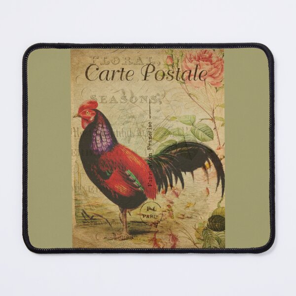 Item preview, Cockerel rooster France floral vintage antique postcard designed and sold by SolidEarthArt.