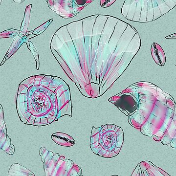 Artwork thumbnail, Seashell Pattern in Aqua, Turquoise, Pink and White by Clare Walker