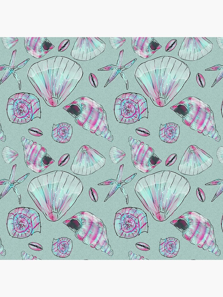Thumbnail 2 of 2, Tote Bag, Seashell Pattern in Aqua, Turquoise, Pink and White designed and sold by ClareWalkerArt.
