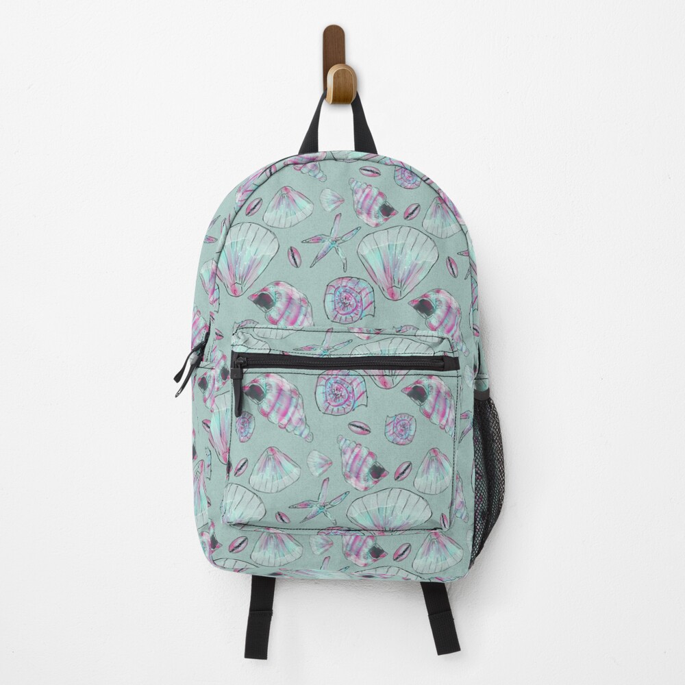 Seashell Pattern in Aqua, Turquoise, Pink and White Backpack