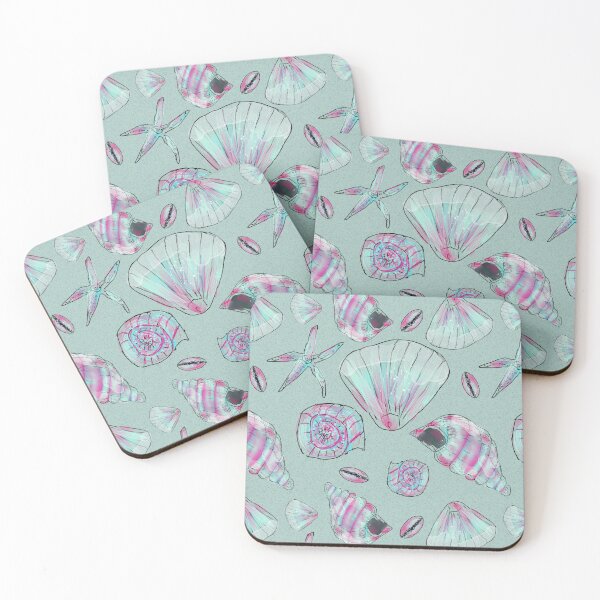 Item preview, Seashell Pattern in Aqua, Turquoise, Pink and White designed and sold by Clare Walker.