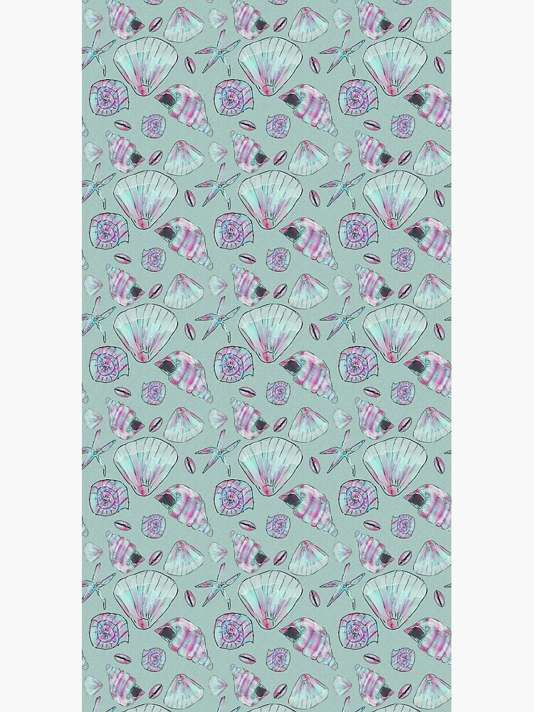 Seashell Pattern in Aqua, Turquoise, Pink and White by ClareWalkerArt
