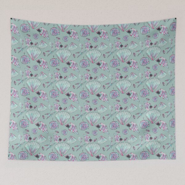 Item preview, Seashell Pattern in Aqua, Turquoise, Pink and White designed and sold by Clare Walker.