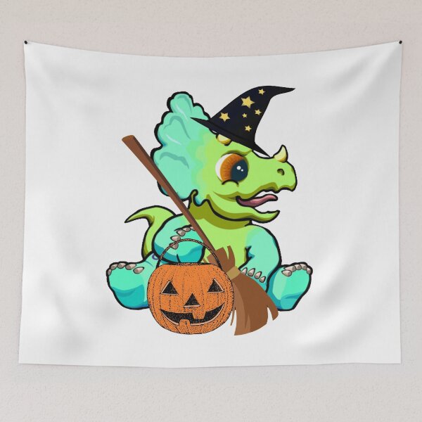 Aperçu de l'œuvre Halloween Dino Triceratops Assis #2 créée et vendue par Hypnotees.