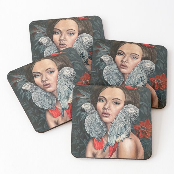 Item preview, Joy - Girl Surrounded by Grey Parrots and Vermilion Flycatchers designed and sold by EmilyDewsnap.