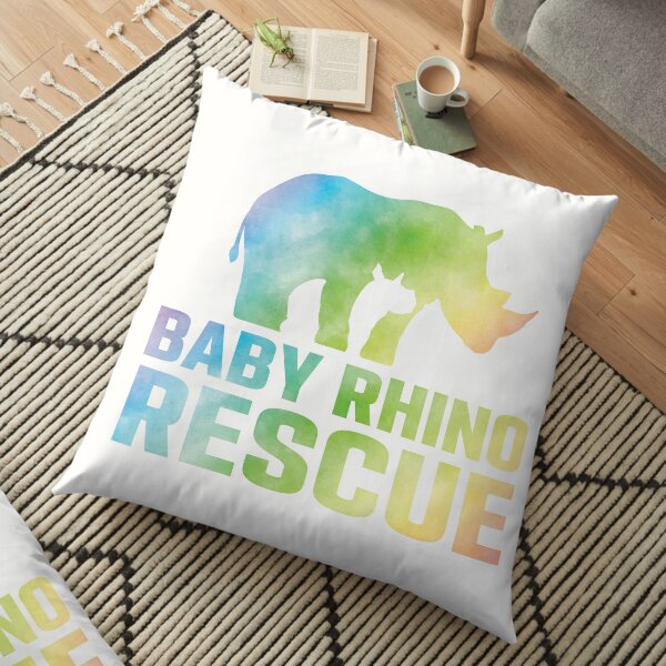 Baby Rhino Rescue rainbow watercolor logo Floor Pillow