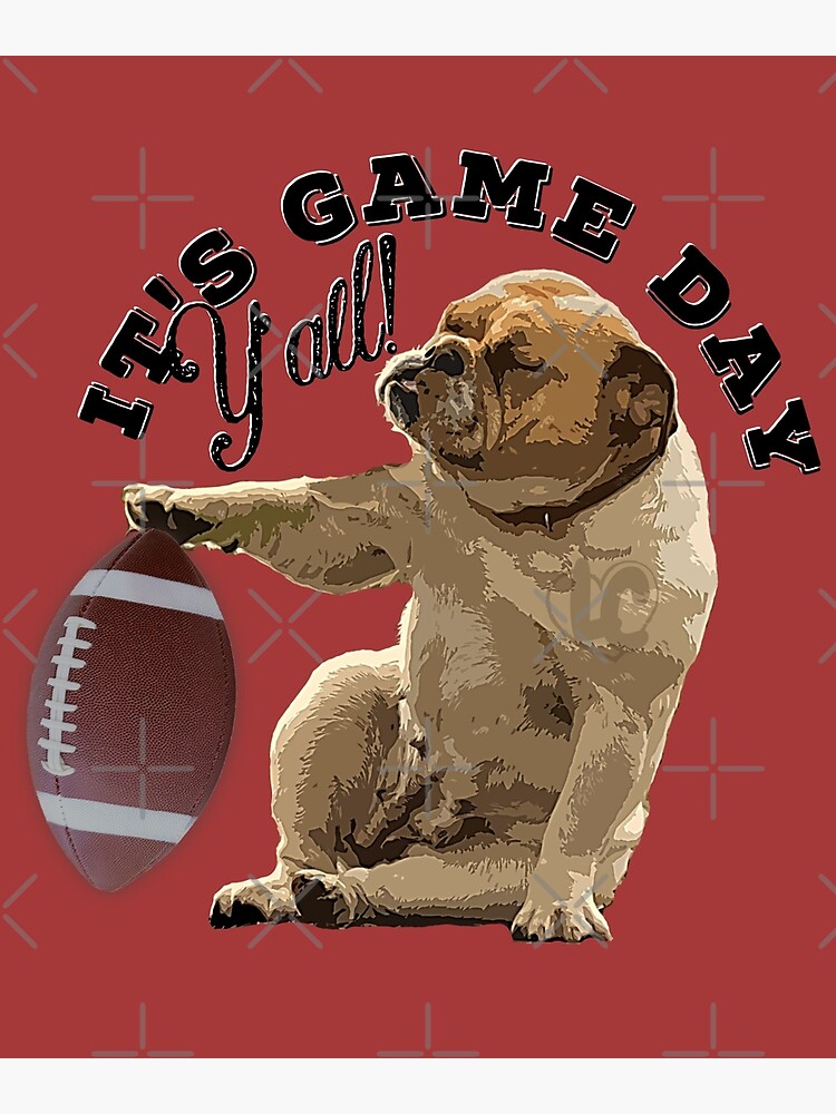 "Bulldog Football Game Day Design with English Bulldog holding a