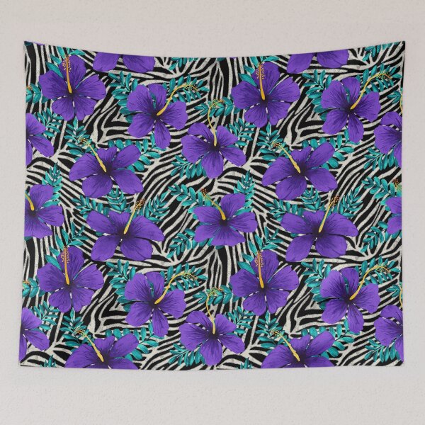 Item preview, Purple Hibiscus and Zebra Stripes Teal designed and sold by artlovepassion.