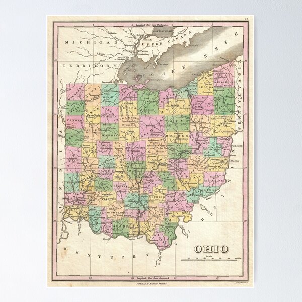 Item preview, Vintage Map of Ohio (1827)  designed and sold by BravuraMedia.