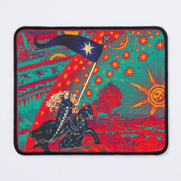 Item preview, FEMALE KNIGHT OF STARS HORSEBACK IN NIGHT BLUE, RED ,YELLOW AND FLAMMARION Surreal Cosmic Sky, Sun And Moon designed and sold by BulganLumini.