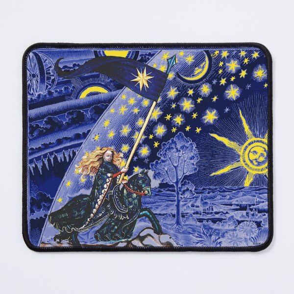Item preview, FEMALE KNIGHT OF STARS HORSEBACK IN NIGHT BLUE AND FLAMMARION Surreal Cosmic Sky, Sun And Moon designed and sold by BulganLumini.