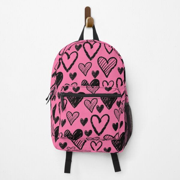 Item preview, Pink and black doodle chalk heart pattern designed and sold by Zendays.