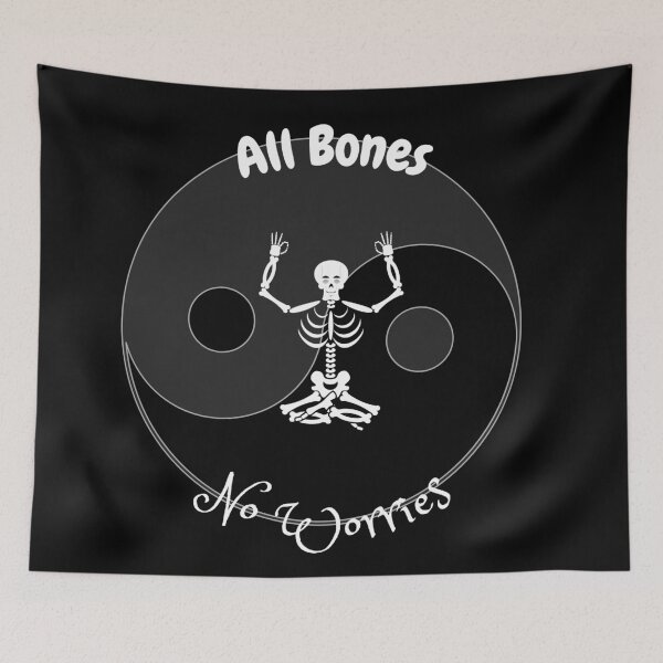 Item preview, All Bones No Worries Meditating Skull Skeleton designed and sold by QLityProducts.