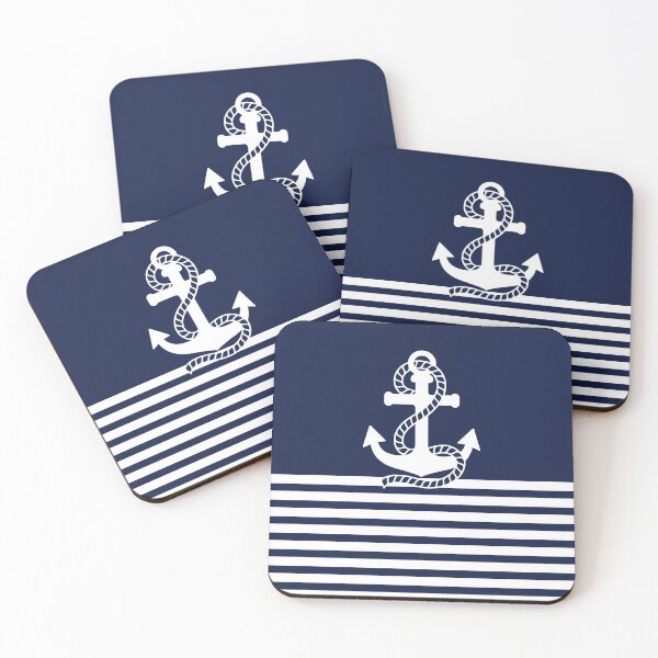 Item preview, Nautical Navy Blue Stripes and White Anchor designed and sold by IoanaHraball.