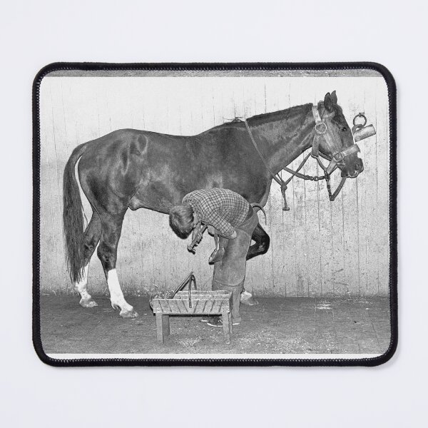 Item preview, r2705/ 6 Nostalgie " Le Haras du Pin " Finition 2021 " (1) le Maréchal-ferrant en action (n&b)(h) Olavia-Olao Okaio Créations designed and sold by o.okaïo.