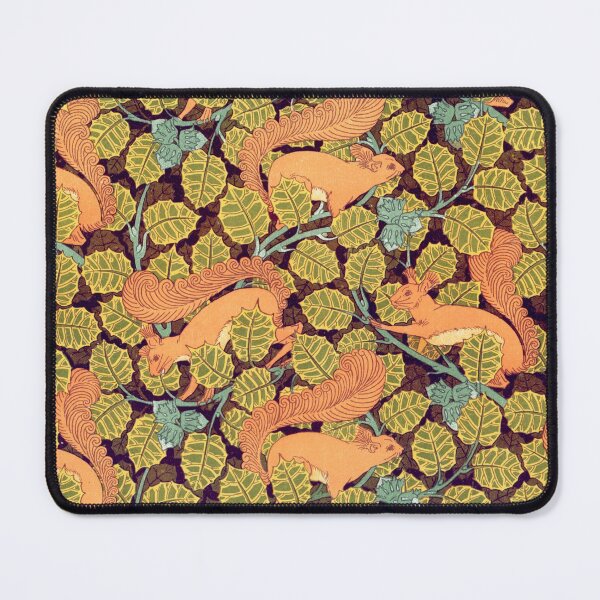 Item preview, Squirrels and Hazelnut Leaves ,Art Nouveau Green Yellow Brown Floral designed and sold by BulganLumini.