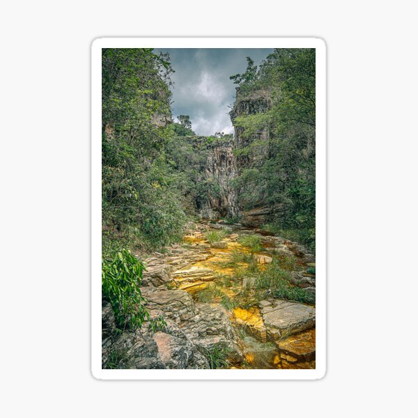Path to the gold, golden water running by the rocks, nature of Minas Gerais, Brazil Sticker