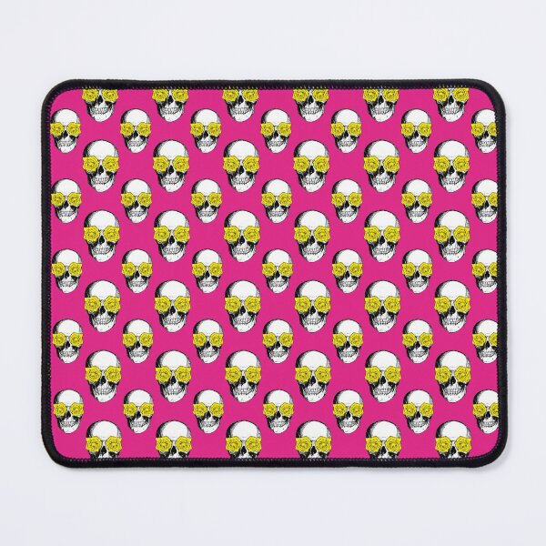 Skull and Roses Pattern | Skull and Flowers Pattern | Skulls and Skeletons | Vintage Skulls | Pink and Yellow | Mouse Pad