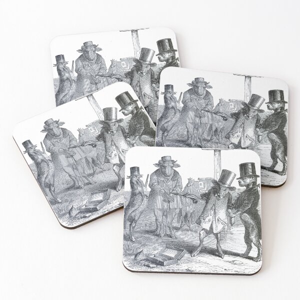 Vintage "The Duel" Drawing from Public and private life of animals (1877) Coasters (Set of 4)