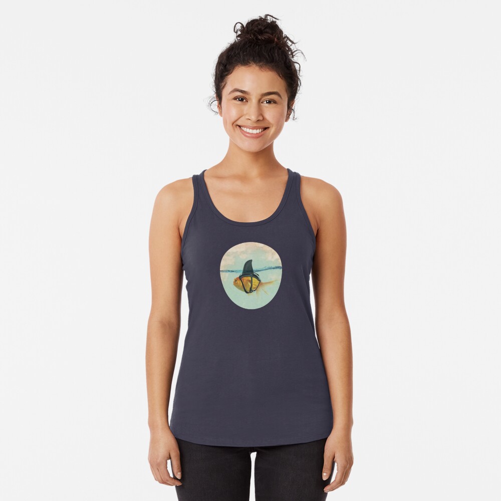 Discover Brilliant Disguise Goldfish with a Shark Fin Racerback Tank Top