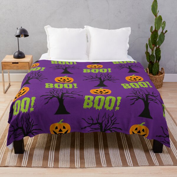 Item preview, Spooky Halloween Boo Pumpkin Smiley Face Trees Pattern designed and sold by Pink-Lotus.