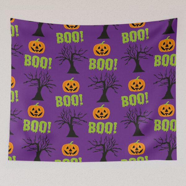 Item preview, Spooky Halloween Boo Pumpkin Smiley Face Trees Pattern designed and sold by Pink-Lotus.