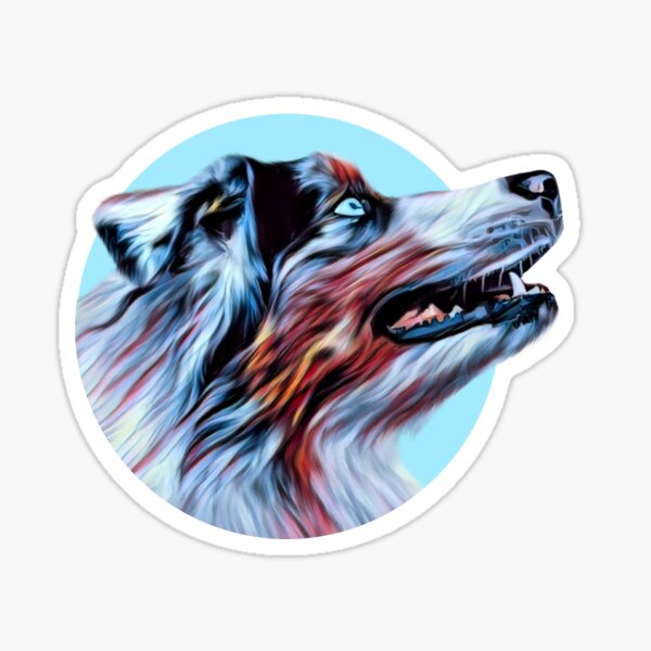 Fun blue eyed Australian Shepherd graphic design Sticker