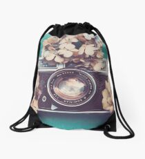 Camera & Hydrangea Drawstring Bag