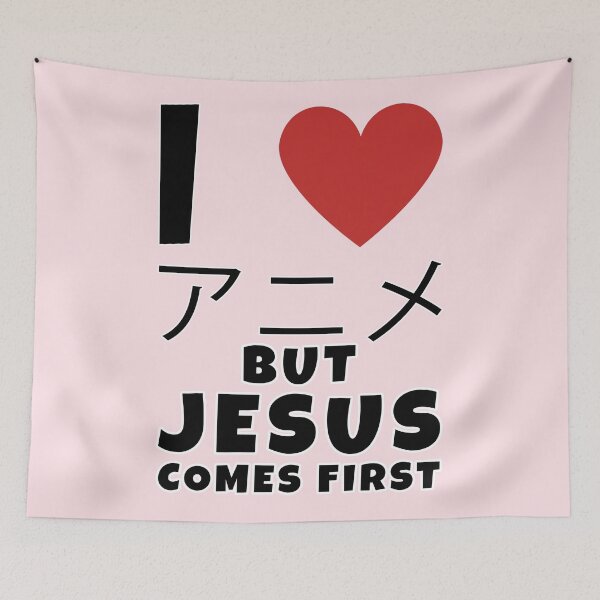 Item preview, I Love Anime but Jesus Comes First designed and sold by Feline Rockstars.
