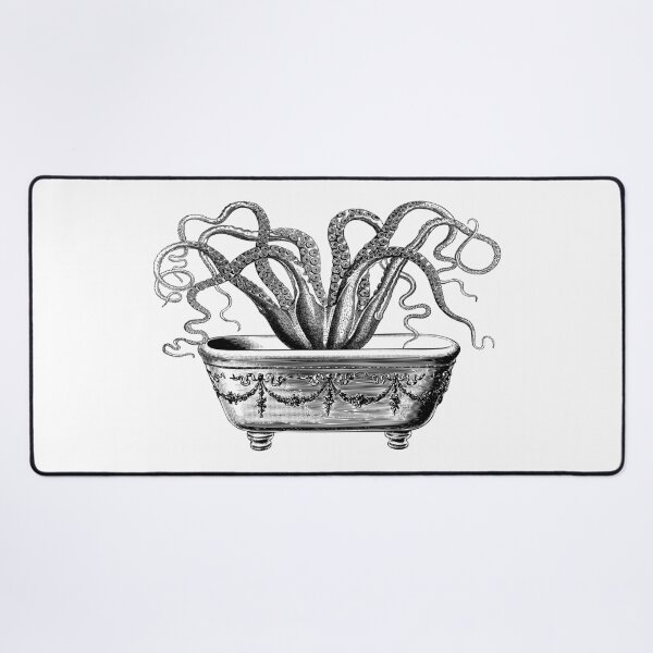 Tentacles in the Tub | Octopus in Bath | Vintage Octopus | Black and White | Desk Mat