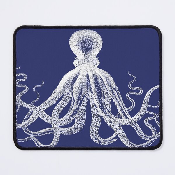 Octopus | Vintage Octopus | Tentacles | Sea Creatures | Nautical | Ocean | Sea | Beach | Navy Blue and White | Mouse Pad