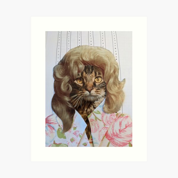 Item preview, Kitty Parton - Dolly Parton Cat with blonde wig collage designed and sold by kzemdesigns.