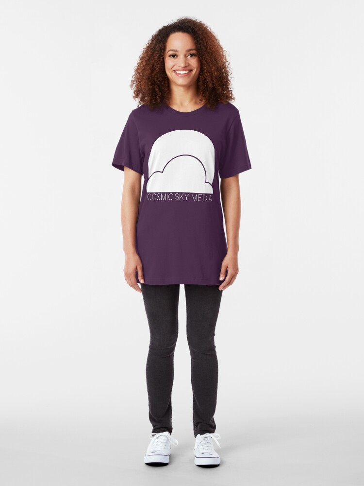 Alternate view of Cosmic Sky Media Logo (White) Slim Fit T-Shirt