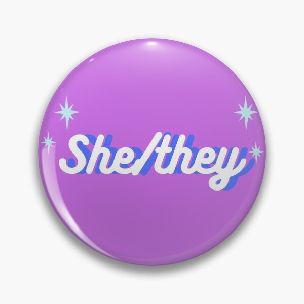 Item preview, she/they pronoun pin designed and sold by Lupe8707.
