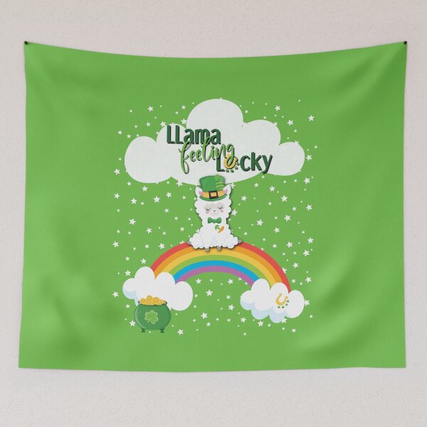 Item preview, Lucky St. Patrick's Day Llama, Rainbow, Clouds & Stars on Green designed and sold by Karen McFarland.