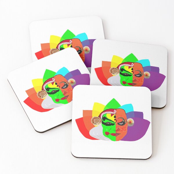 Item preview, Kathakali and Theyyam face art with rainbow lotus background designed and sold by Anvin Peeter.