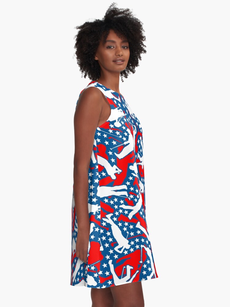 Alternate view of Golf Lover Pro Golfer USA Flag Camo Camouflage Pattern A-Line Dress