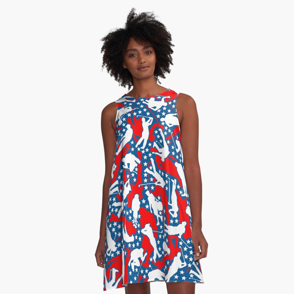 Golf Lover Pro Golfer USA Flag Camo Camouflage Pattern A-Line Dress