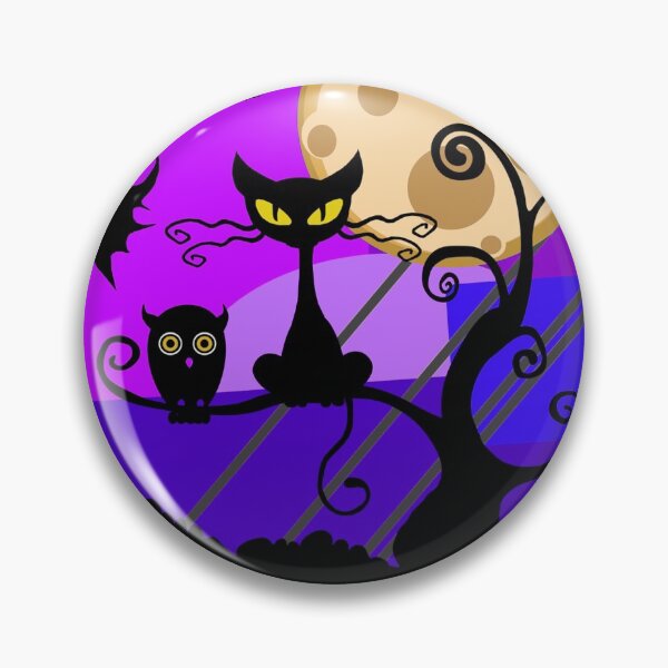 Item preview, Happy Hallowe'en Cute Cat Bats Owl Haunted Halloween Tree Full Moon designed and sold by H3designs.