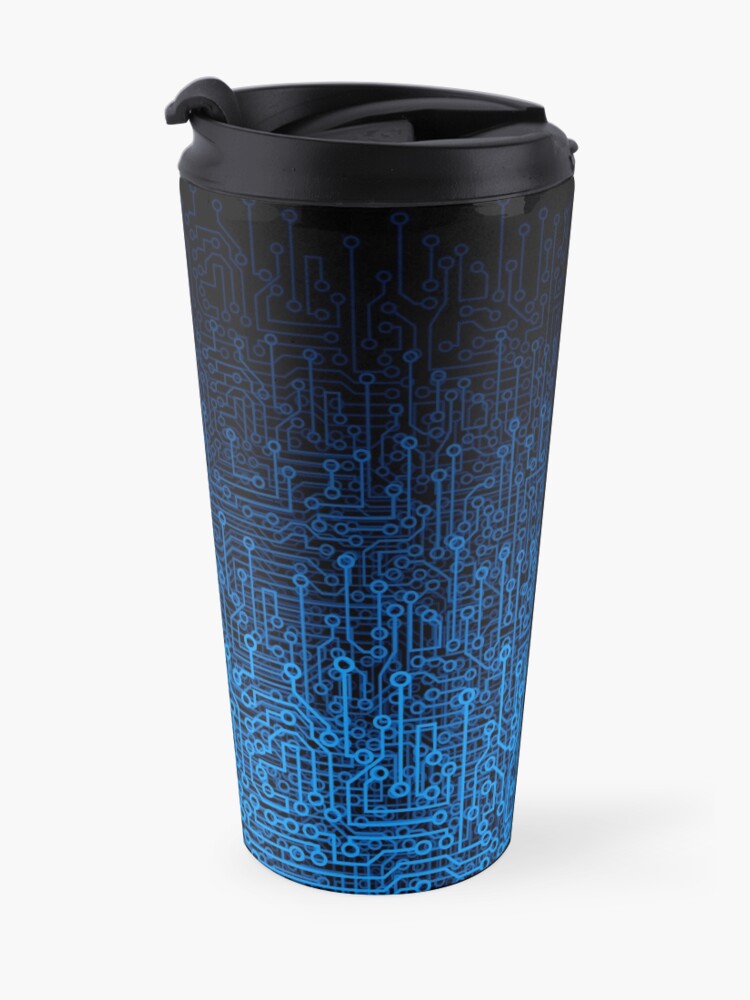 Alternate view of Reboot III BLUE Computer Circuit Board Pattern Travel Mug