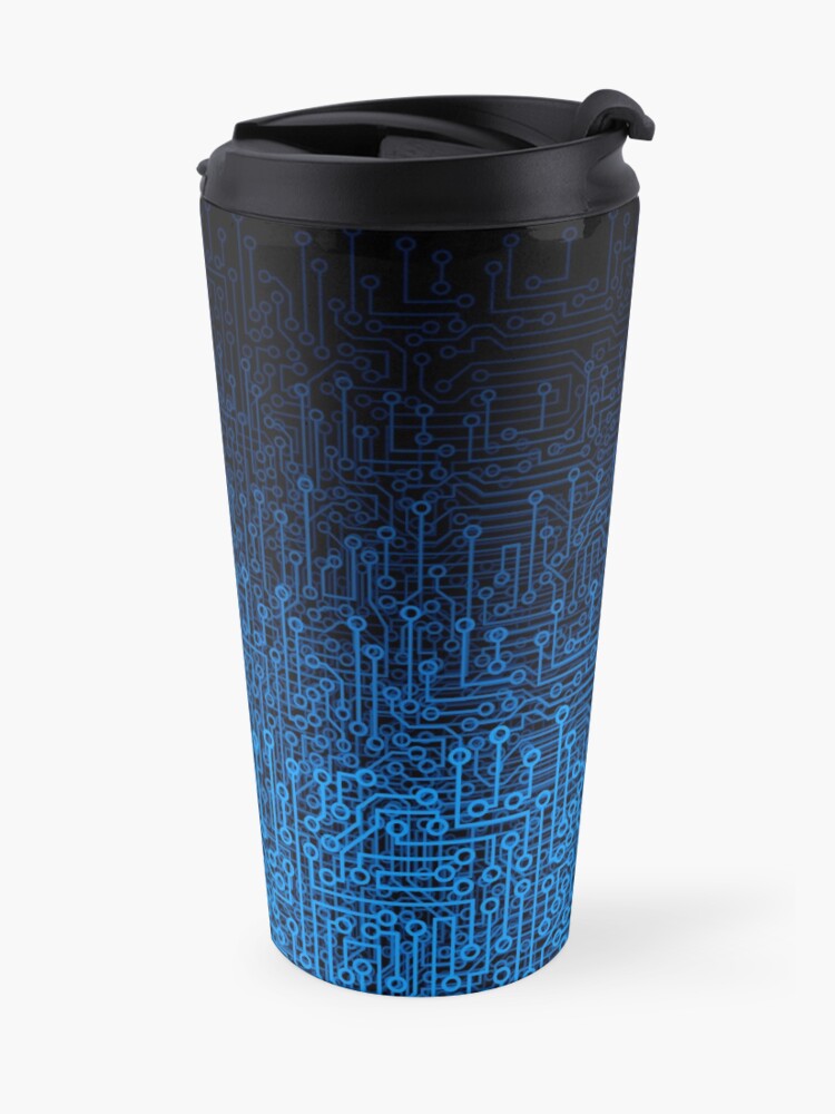 Alternate view of Reboot III BLUE Computer Circuit Board Pattern Travel Mug