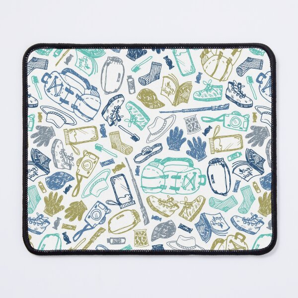 Item preview, Vector white seamless doodle sketch pattern with objects for trekking and hiking. designed and sold by jamiesoondesign.