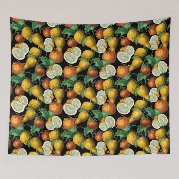 Item preview, Citrus fruit - Lemons and Oranges - Vintage style citrus pattern on black designed and sold by yennyz.