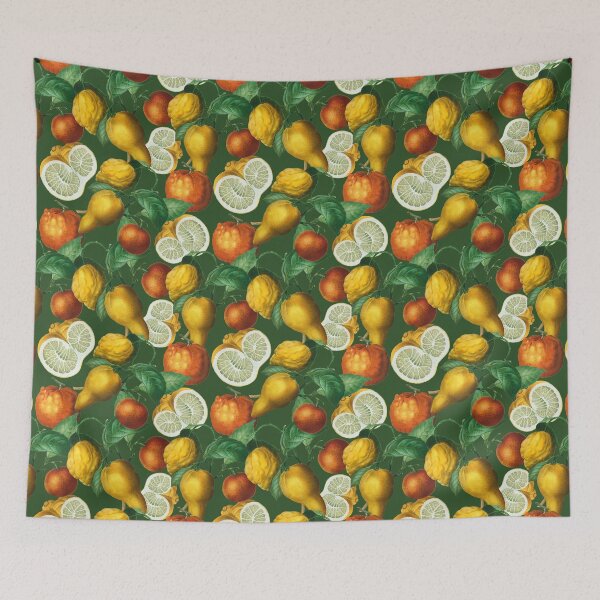 Item preview, Citrus fruit - Lemons and Oranges - Vintage style citrus pattern on dark green designed and sold by yennyz.